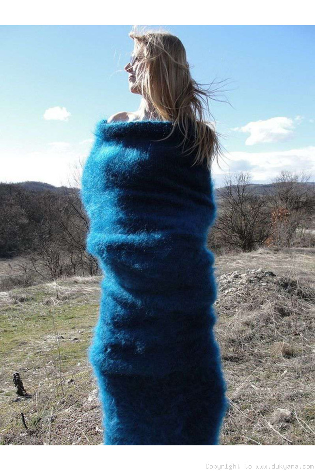 Huge mohair tube scarf in teal blue/SC12