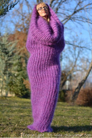 Chunky mohair tube scarf in purple mix