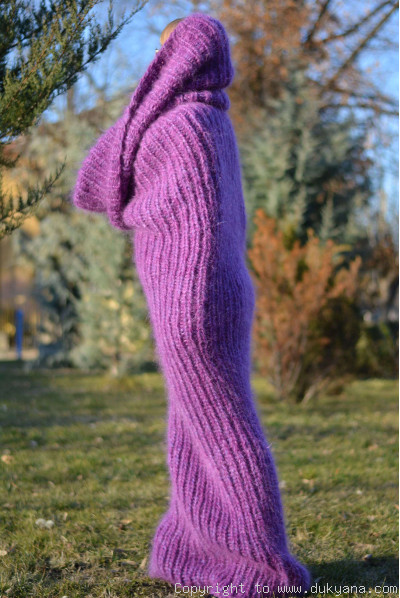 Chunky mohair tube scarf in purple mix
