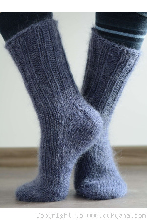 Mohair socks unisex hand knitted in dark denim