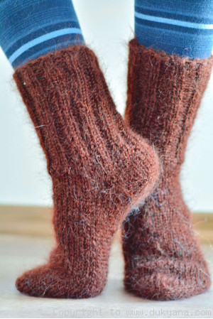 Mohair socks in brick unisex hand knitted