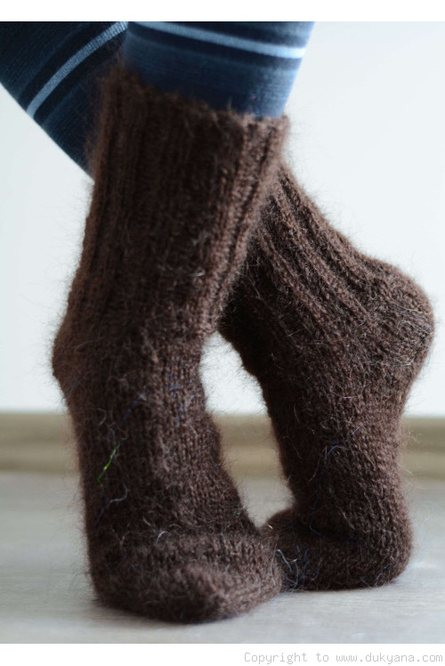 Mohair socks in chocolate brown unisex hand knitted