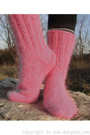 Mohair socks unisex hand knitted in candy pink
