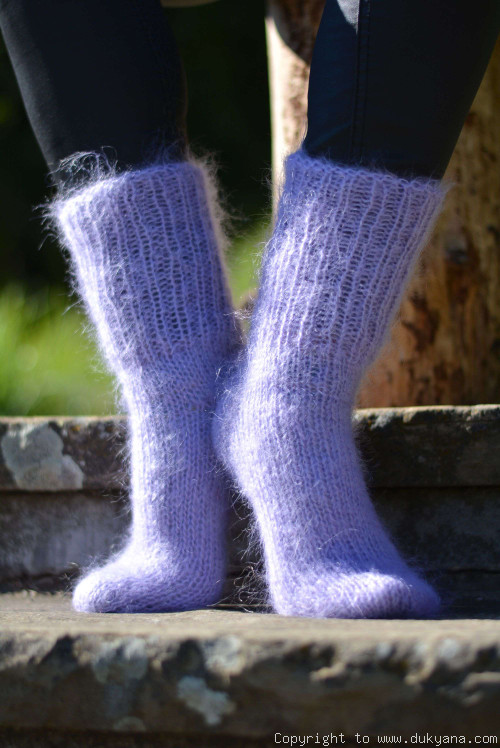 Mohair socks unisex hand knitted in lavender