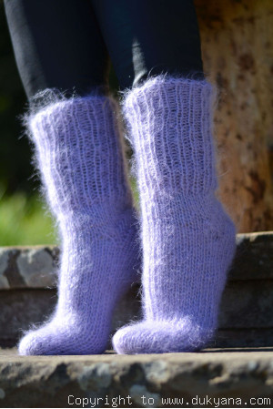 Mohair socks unisex hand knitted in lavender