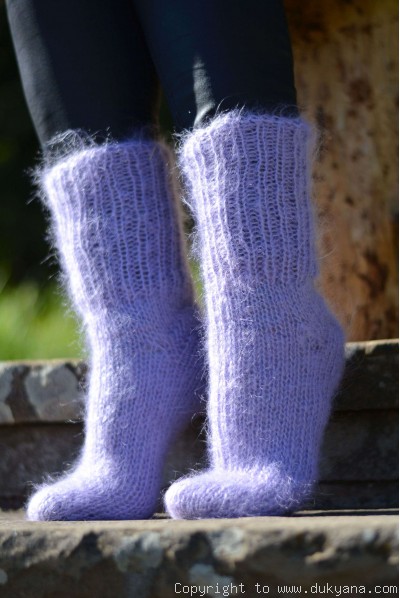 Mohair socks unisex hand knitted in lavender