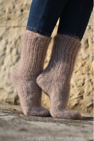 Mohair socks unisex hand knitted in beige