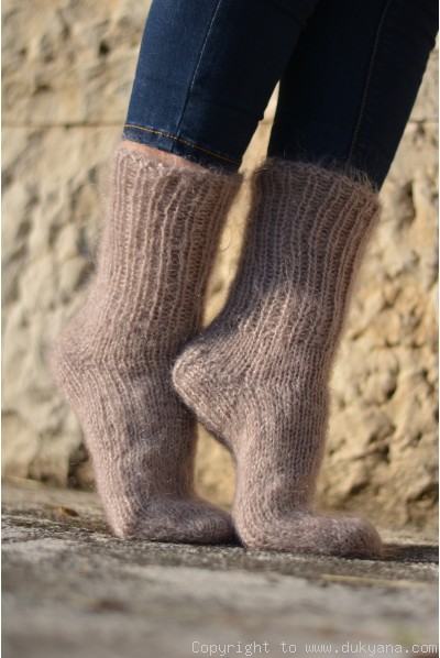 Mohair socks unisex hand knitted in beige