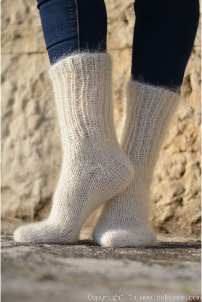 Mohair socks in Ivory unisex hand knitted