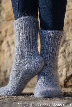 Mohair socks in gray mens hand knitted