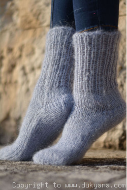 Mohair socks in gray mens hand knitted