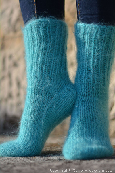 Mohair socks unisex hand knitted in mint