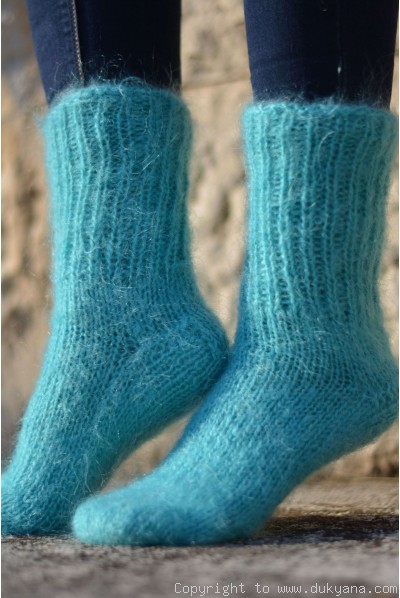 Mohair socks unisex hand knitted in mint