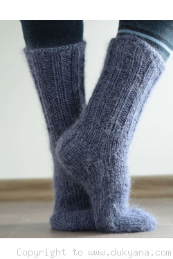 Mohair socks unisex hand knitted in dark denim