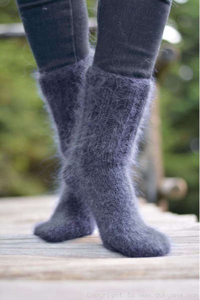 Mohair socks in steel gray unisex hand knitted