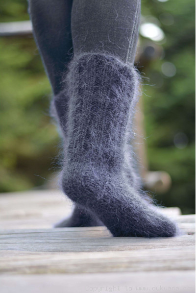 Mohair socks in steel gray unisex hand knitted