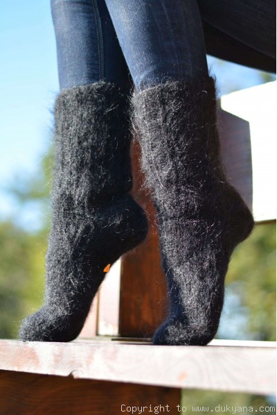 Mohair socks in black mens hand knitted