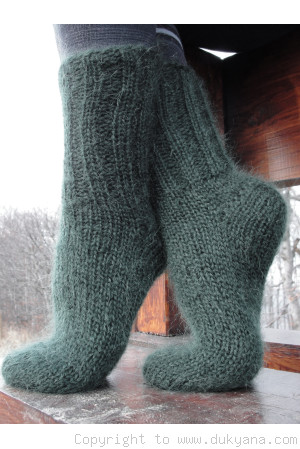 Mohair socks unisex hand knitted in hunter green