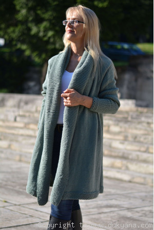 Cotton cardigan with a shawl collar and open fronts in sage