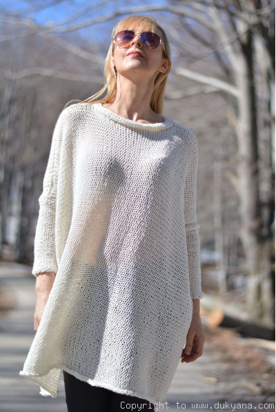 Hand knitted super soft and slouchy summer sweater in cream