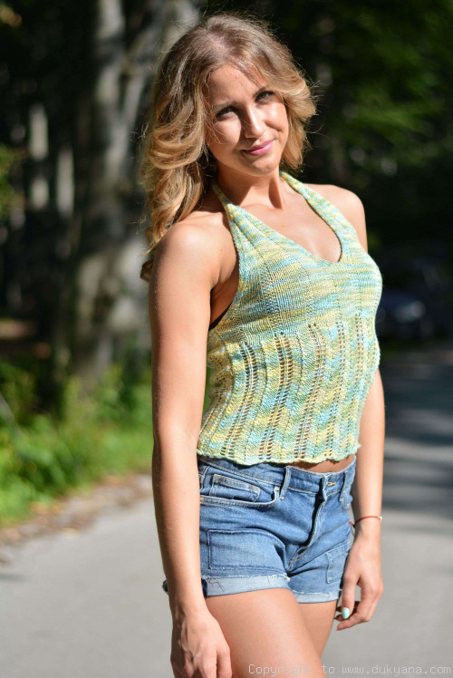 Hand knitted SOFT SUMMER halter top in green