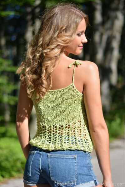 Hand knitted SOFT SUMMER sleeveless top in lime green-limited edition