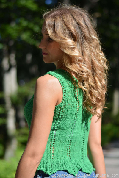 Hand knitted SOFT SUMMER sleeveless top in green