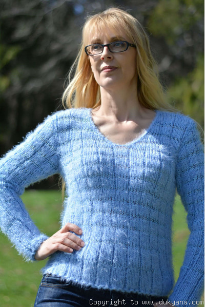 Hand knitted super soft and fuzzy summer Vneck sweater