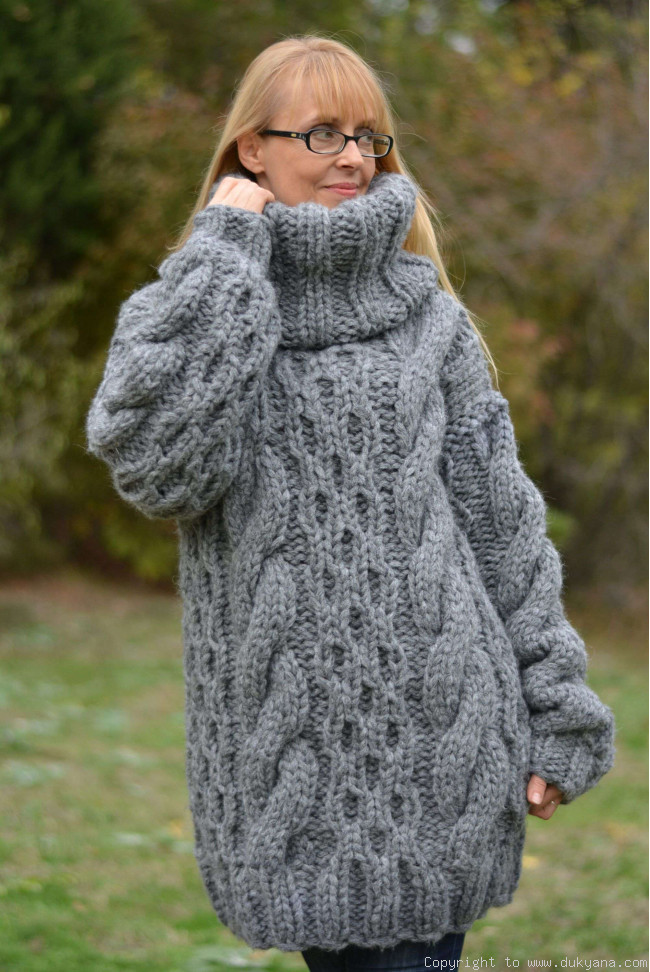 Handknit to order chunky and soft mohair Tneck sweater in