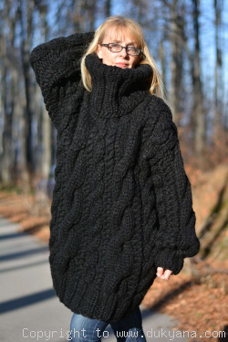 Hand knit chunky merino blend unisex huge Turtleneck cabled sweater
