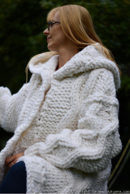 Super chunky unisex hooded cardigan in white