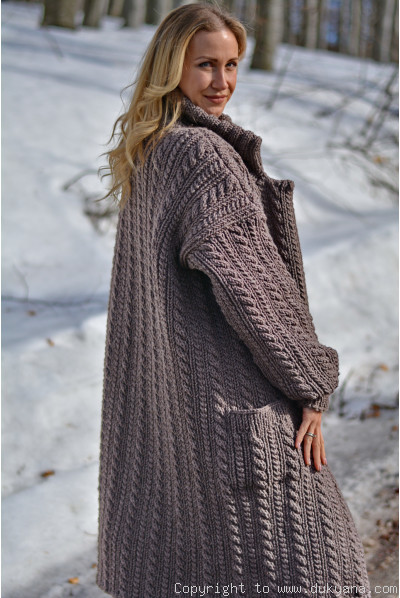 Heavy cabled chunky unisex thick cardigan in a coffee-with-milk shade