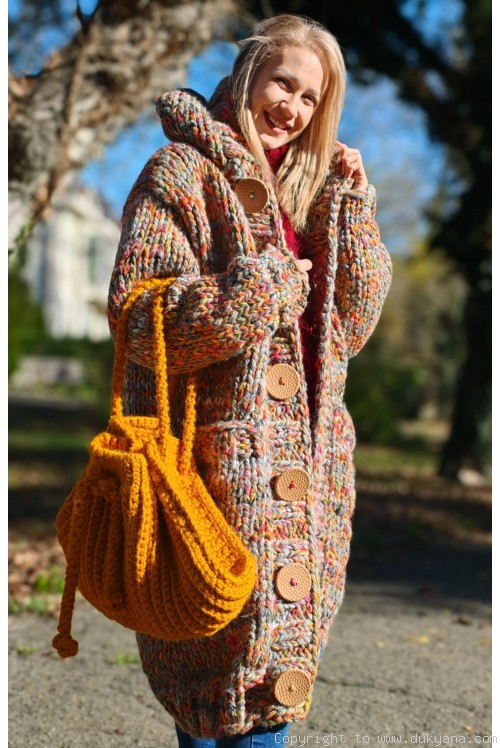 Multicolour chunky wool cardigan in warm autumn tones 
