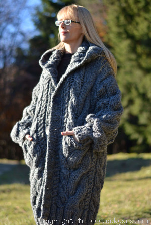 Hand knitted soft merino blend hooded mens cardigan