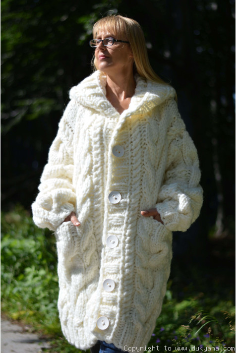 Hand knitted soft merino blend hooded unisex cardigan/CA51
