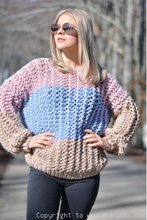 Multi-stripe chunky merino blend sweater 