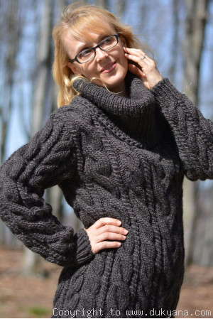 Hand knitted soft pure merino T-neck sweater dress
