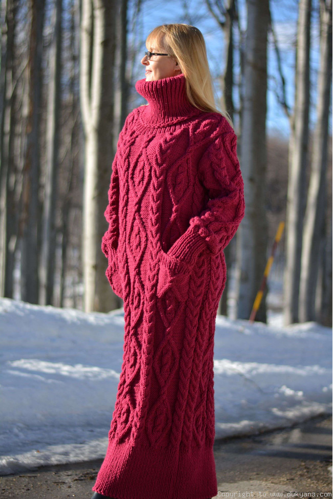Cable-knit wool-blend turtleneck maxi dress