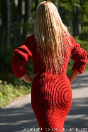 Hand knitted soft merino blend huge T-neck sweater dress