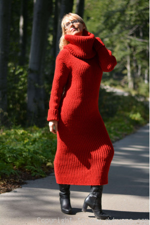 Hand knitted soft merino blend huge T-neck sweater dress