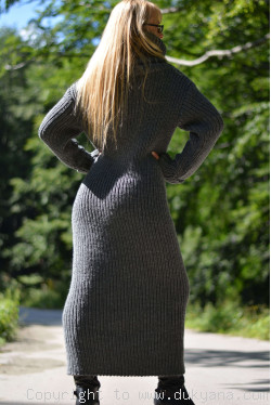 Ribbed hand knitted Merino wool long dress