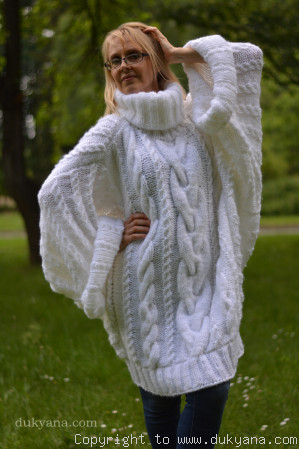 oversized designer mohair cabled sweater in white