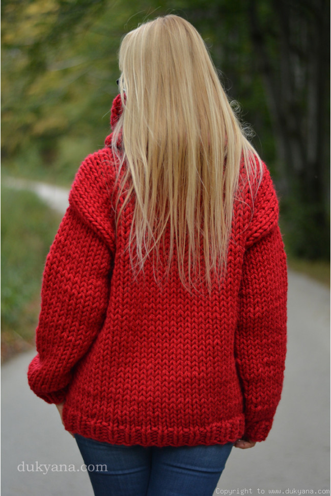kaldenavn Gøre klart Evne Big-collar chunky red wool sweater/T118-red