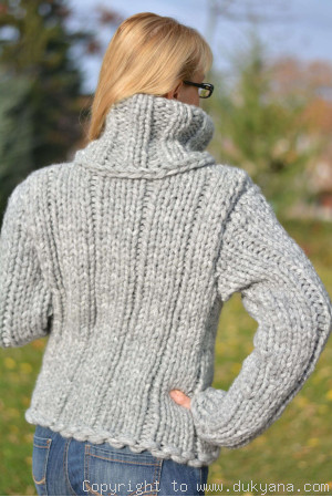 Chunky wool blend T-neck sweater made to order in custom colour