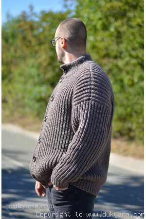 Mens wool cardigan knitted in light brown merino blend