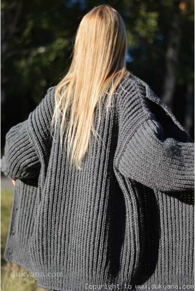 Mens wool cardigan knitted in dark gray merino blend