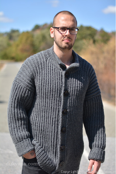 Knitted mens cardigan handmade from 
