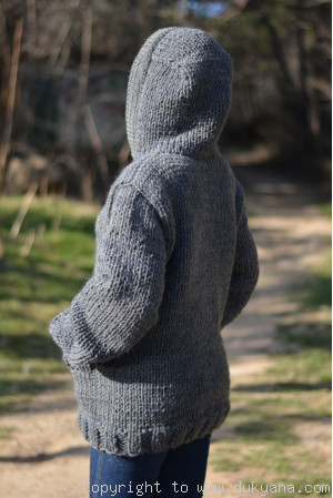 Chunky Hooded mens wool cardigan in dark gray