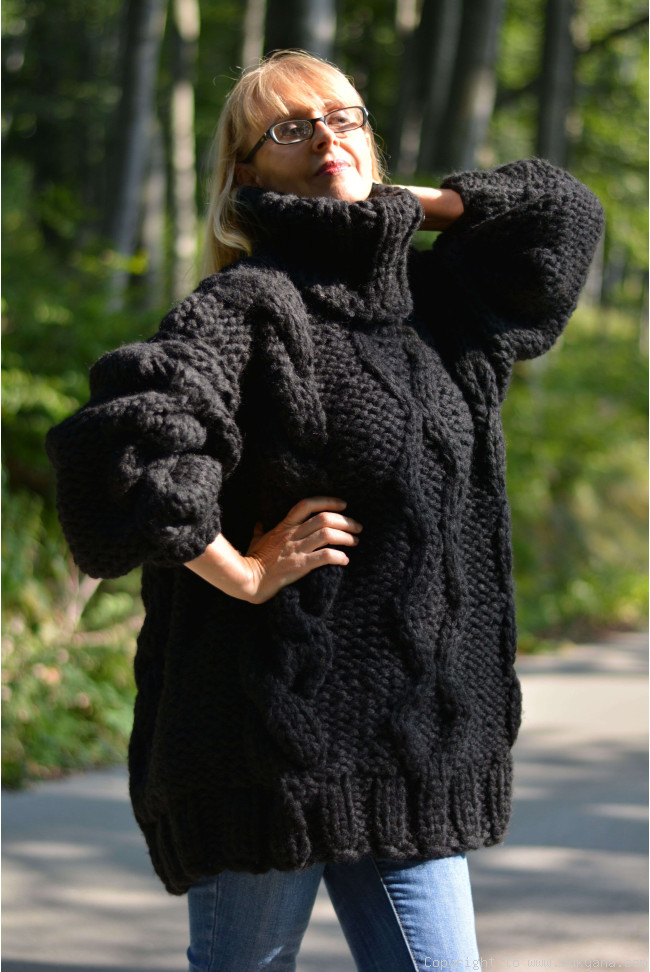 Handknit chunky unisex Turtleneck wool sweater/TM59