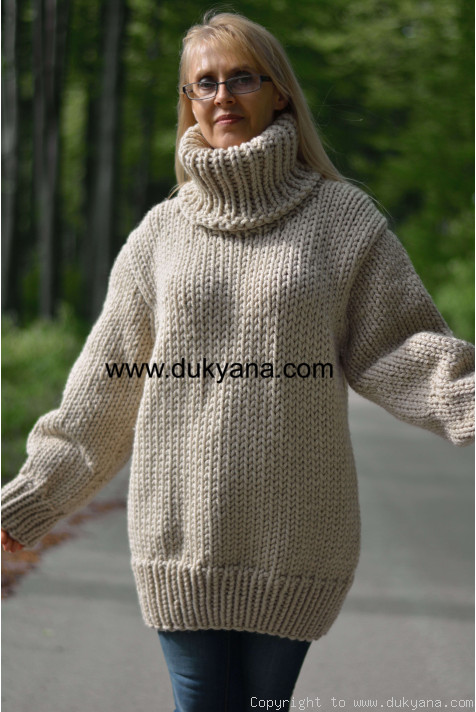 Chunky soft merino blend mens T-neck sweater in beige/TM75